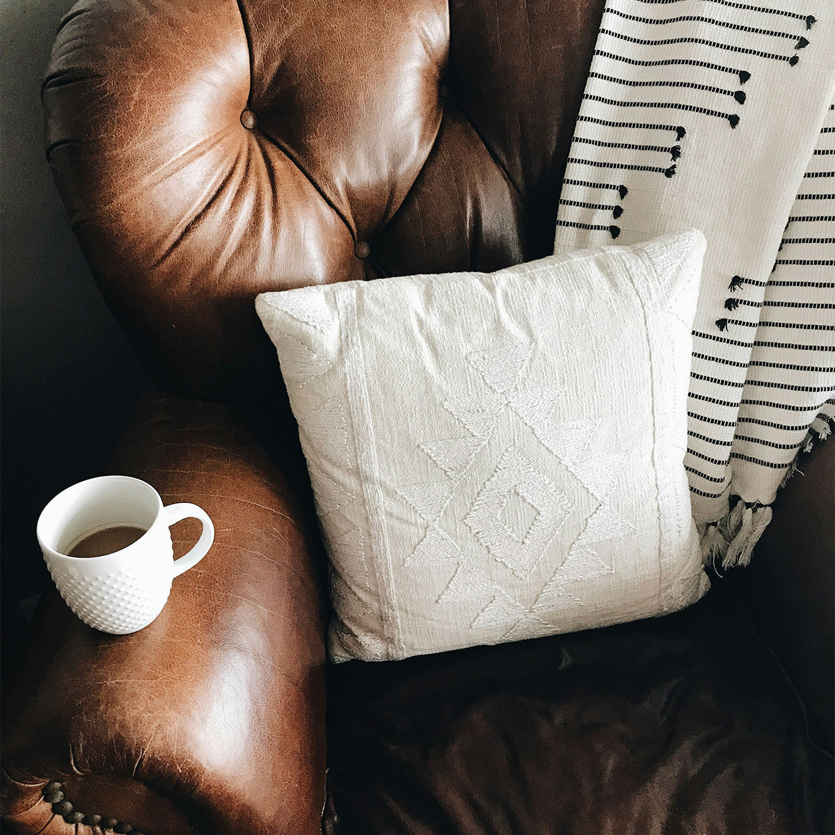 CozyKnit White Throw Pillow