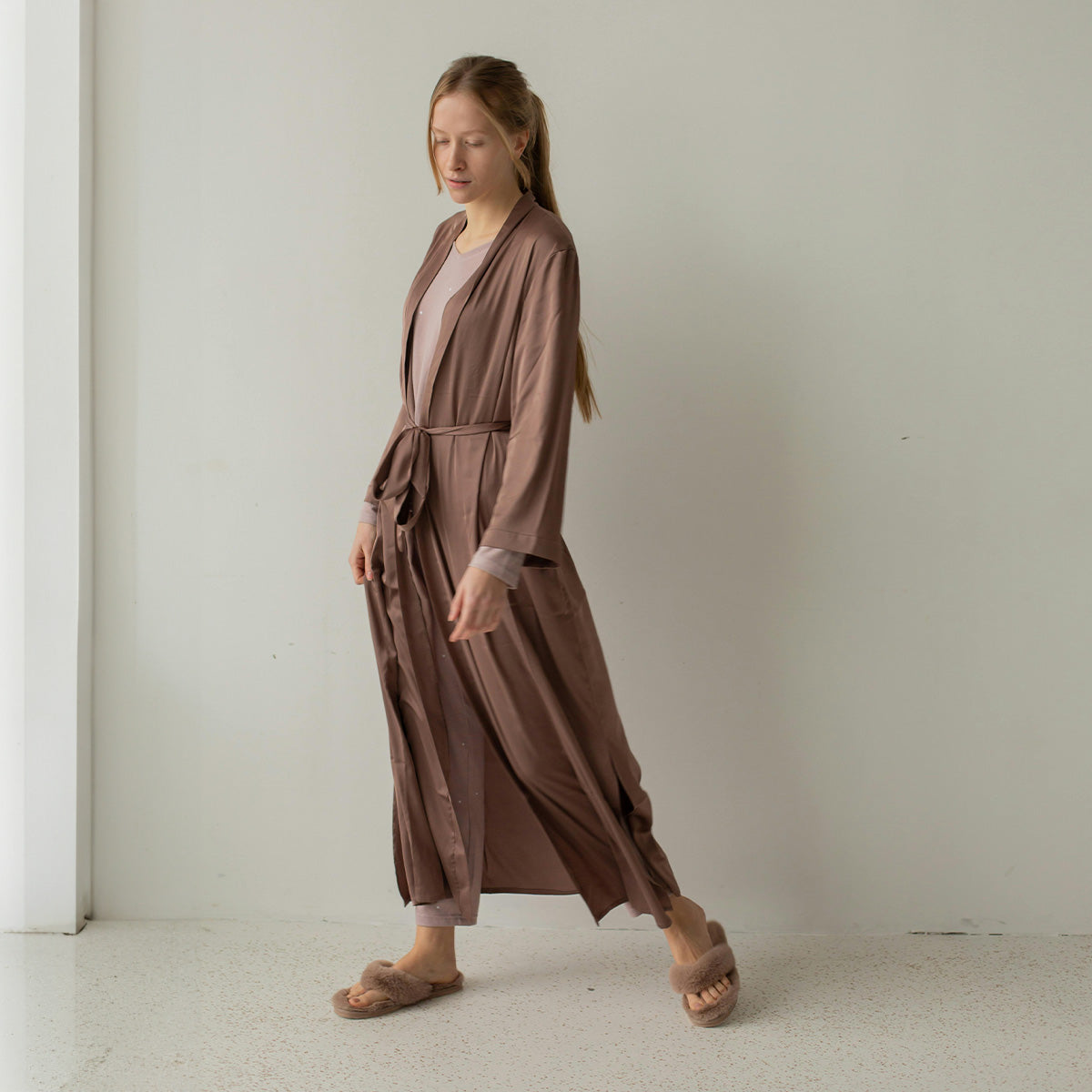Mocha Long Silk Robe