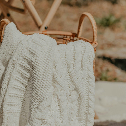 Chunky Knit White Throw Blanket